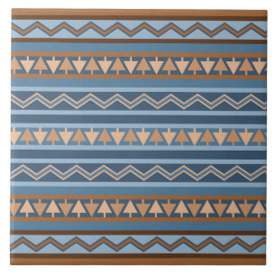 Southwest Style Blue and Brown Geometric Pattern Tile