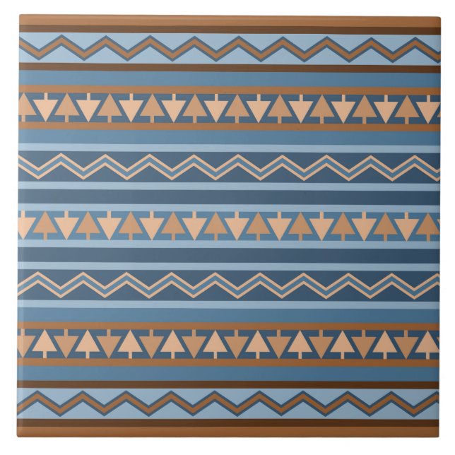 Southwest Style Blue and Brown Geometric Pattern Tile (Front)