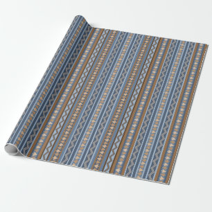 Southwest Style Blue and Brown Geometric Pattern Wrapping Paper