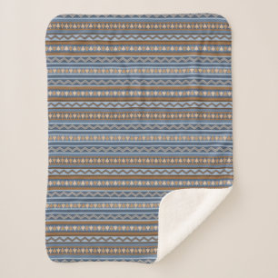 Southwest Style Blue and Brown Geometric Small Sherpa Blanket