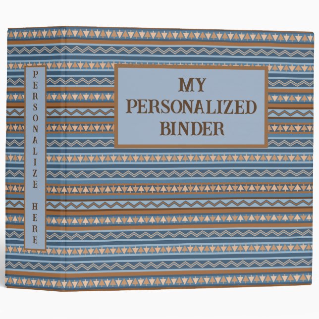 Southwest Style Blue Brown Geometric Personalized Binder (Front/Spine)