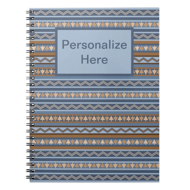 Southwest Style Blue Brown Geometric Personalized Notebook (Front)