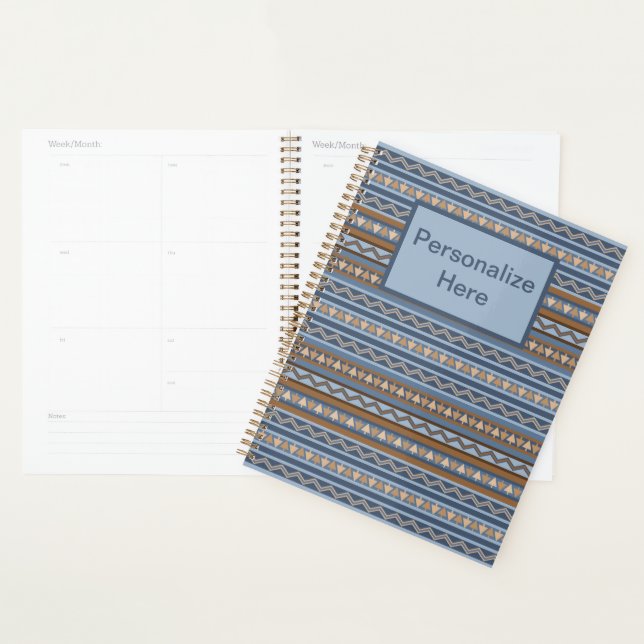 Southwest Style Blue Brown Geometric Personalized Planner (Display)