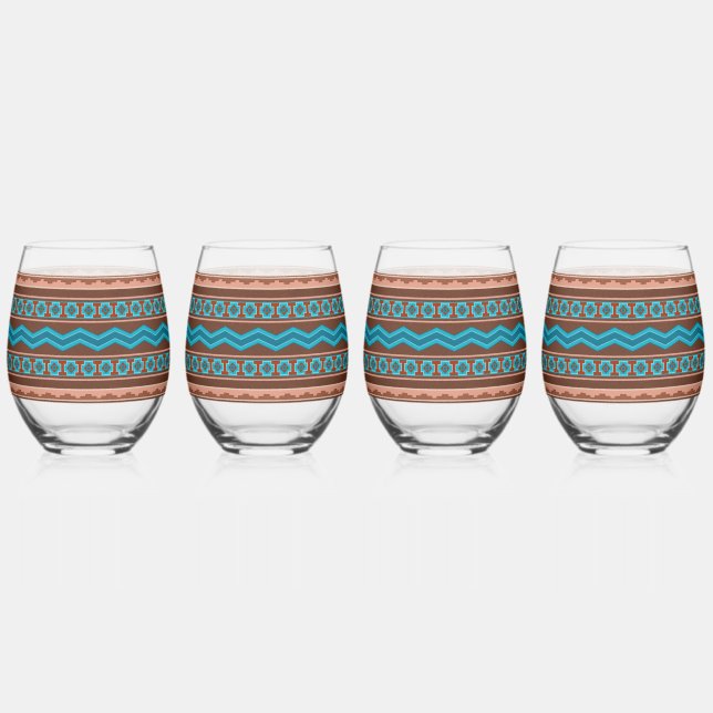 Southwest Style Geometric Cameron Gorge Design Stemless Wine Glass (Front)