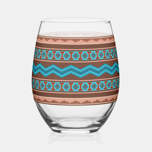 Southwest Style Geometric Cameron Gorge Design Stemless Wine Glass (Front)