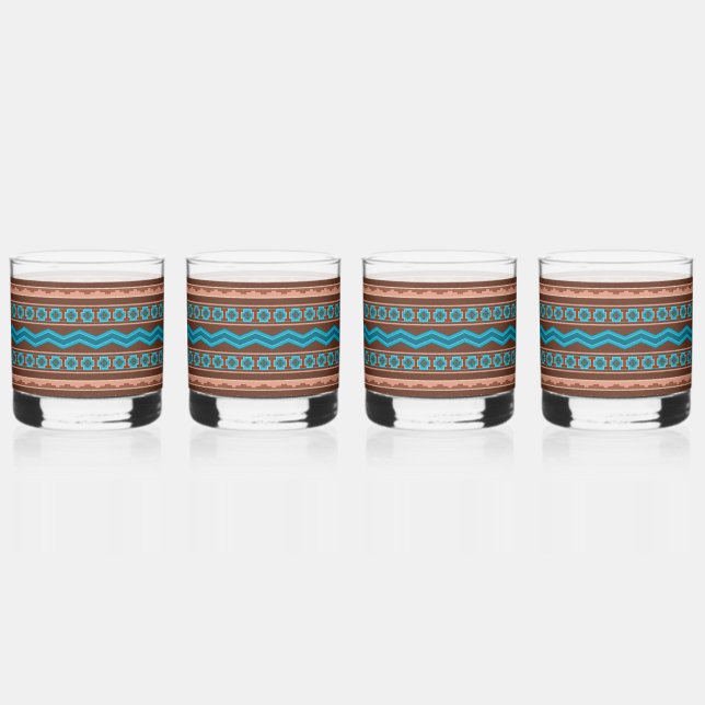 Southwest Style Geometric Cameron Gorge Design Whiskey Glass (Front)