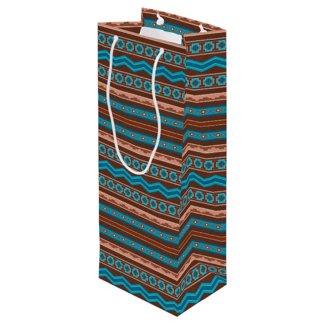 Southwest Style Geometric Cameron Gorge Design Wine Gift Bag (Back Angled)
