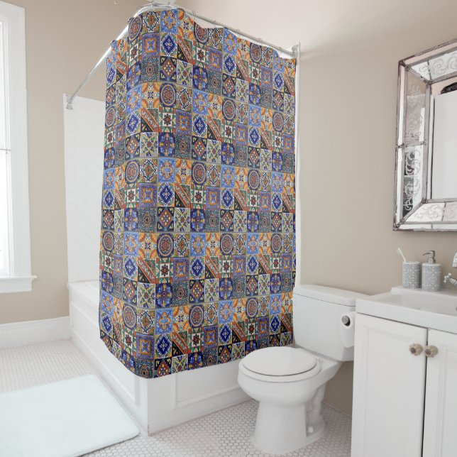 Southwest Style Talavera Tile Colourful Bathroom (In Situ)