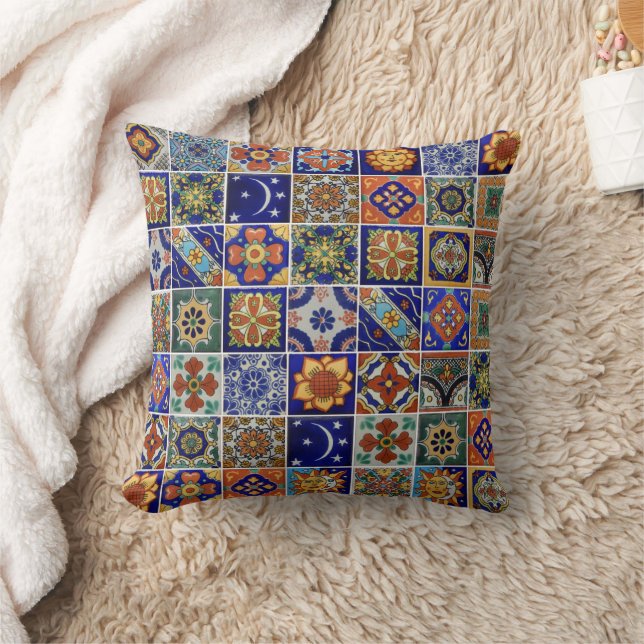 Southwest Style Talavera Tile Image Pillowcase Set Throw Pillow (Blanket)