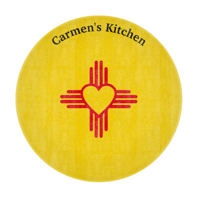 Southwest Style Zia Heart New Mexico Gold & Red Cutting Board (Front)