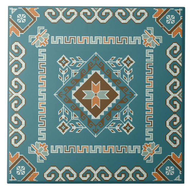 Southwest Styled Teal Ceramic Tile (Front)