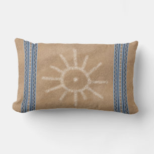Southwest Sun Petroglyph Design Blue Border Lumbar Pillow