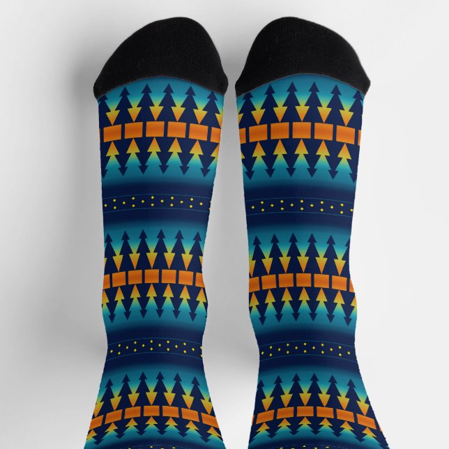 Southwest Sunset Pines and Stars Pattern Socks (Top)