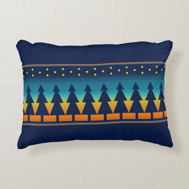 Southwest Sunset Pines Blue Accent Pillow (Front)