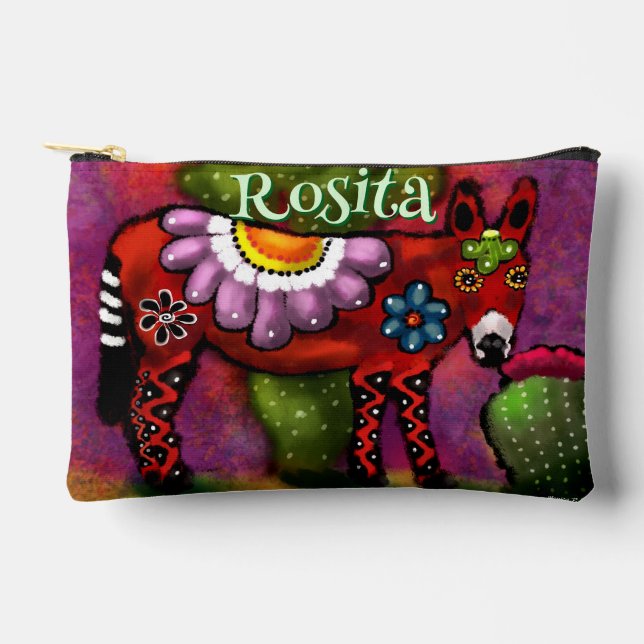 Southwest Talavera-Style Donkey Personalized Accessory Pouch (Front)
