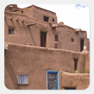Southwest Taos Adobe Pueblo House New Mexico Square Sticker