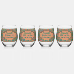 Southwest Teal Copper Colour Geometric Personalize Stemless Wine Glass