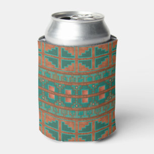 Southwest Teal Copper Colours Geometric Pattern Can Cooler