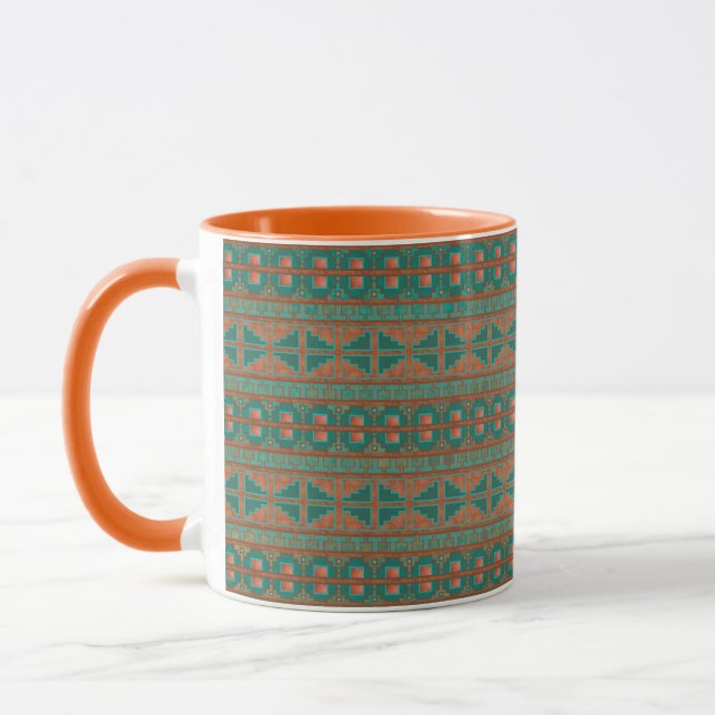 Southwest Teal Copper Colours Geometric Pattern Mug (Left)