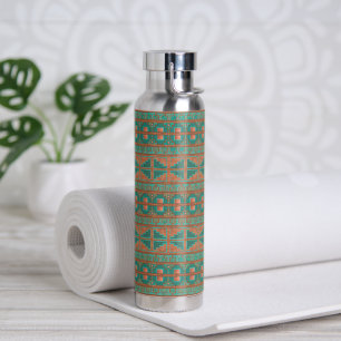Southwest Teal Copper Colours Geometric Pattern Water Bottle