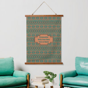 Southwest Teal Copper Geometric Design Custom Hanging Tapestry