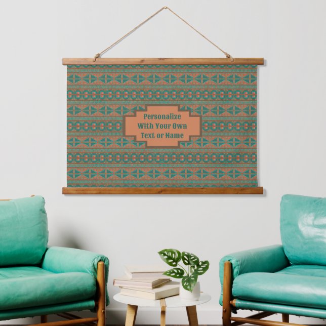 Southwest Teal Copper Geometric Design Customized Hanging Tapestry (Living Room)