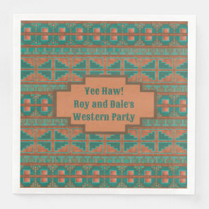 Southwest Teal Copper Geometric Personalized Napkin