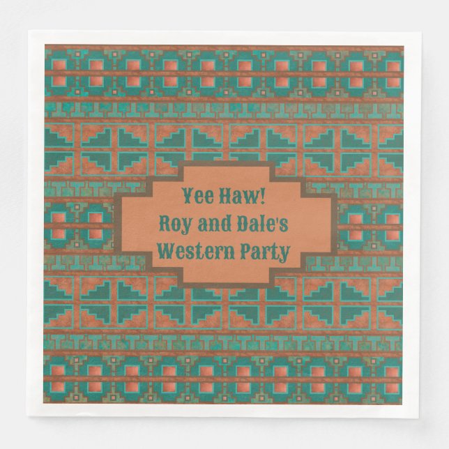 Southwest Teal Copper Geometric Personalized Napkin (Front)