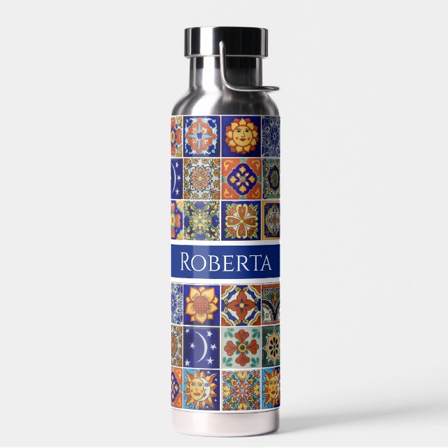 Southwest Tile Design Personalize Name Colourful Water Bottle (Left)