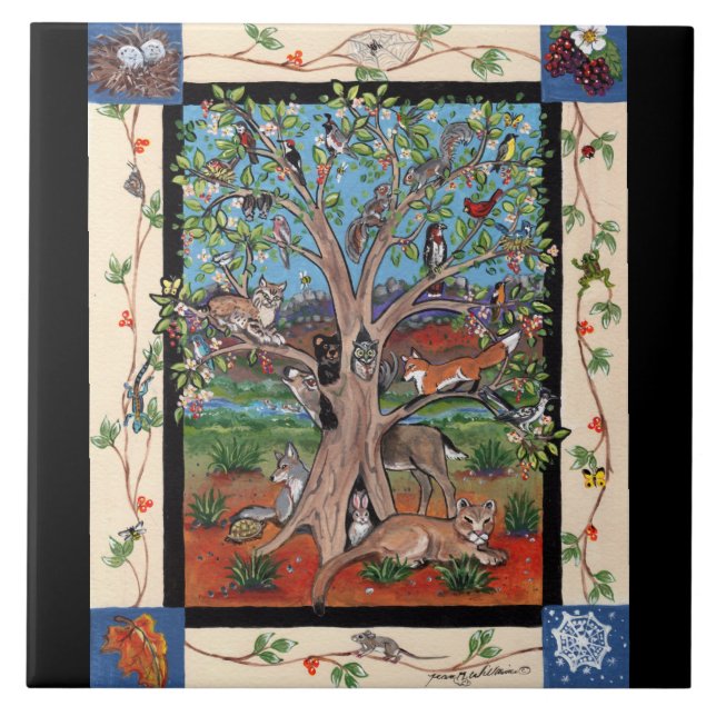 Southwest Tree of Life Animal Wildlife Seasons Art Tile (Front)