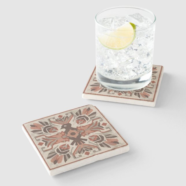 Southwest Tribal Bird Sacred Geometric Symmetry Stone Coaster (Side)