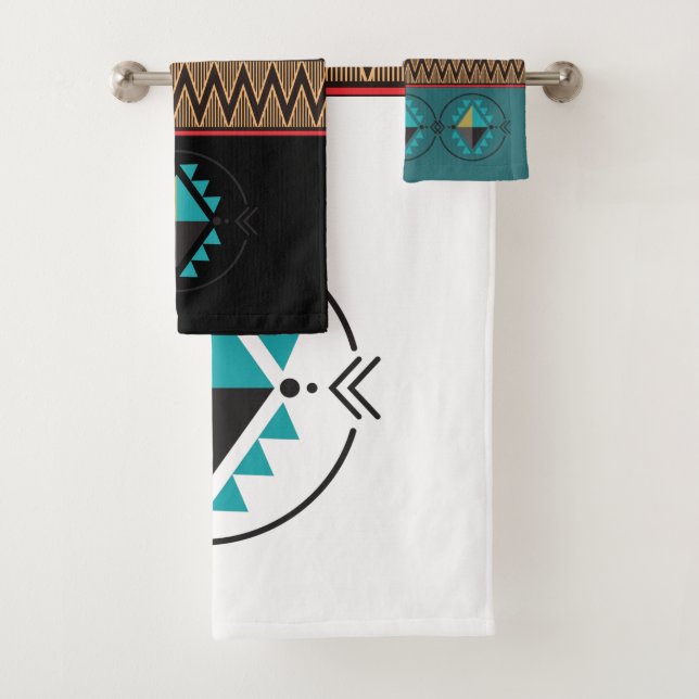 Southwest Tribal Black and Red Tribal Pattern Show Bath Towel Set (Insitu)