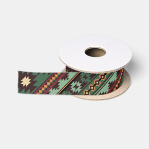 Southwest tribal green brown satin ribbon