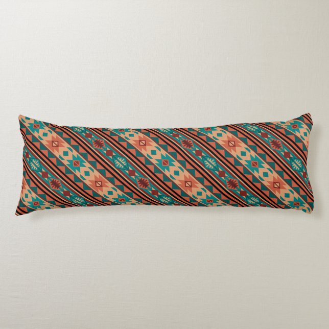 Southwest Tribal Pattern Turquoise Terracotta Body Pillow (Front)