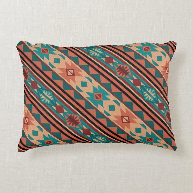 Southwest Tribal Pattern Turquoise Terracotta Decorative Pillow (Front)