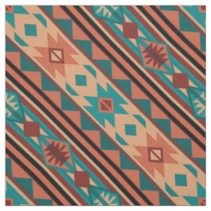 Southwest Tribal Pattern Turquoise Terracotta Fabric