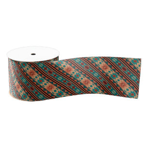 Southwest Tribal Pattern Turquoise Terracotta Grosgrain Ribbon