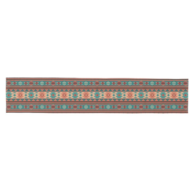 Southwest Tribal Pattern Turquoise Terracotta Medium Table Runner (Horizontal)