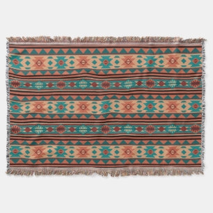 Southwest Tribal Pattern Turquoise Terracotta Throw Blanket