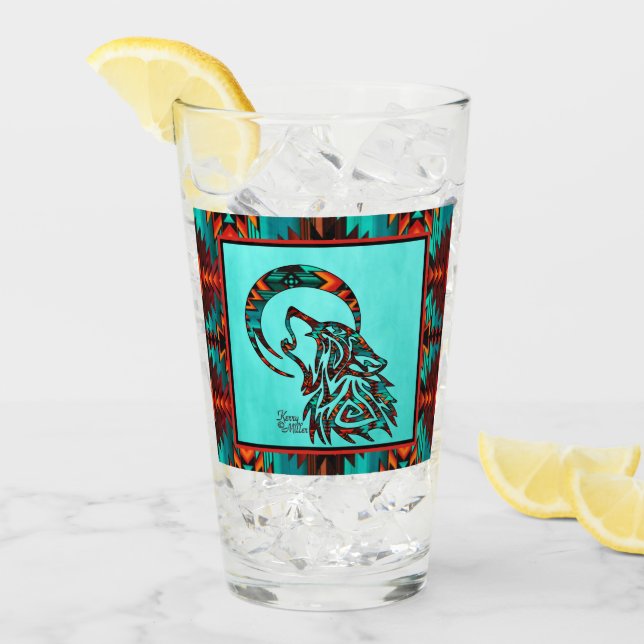 Southwest Tribal Wolf Glass Cup (Front Ice)
