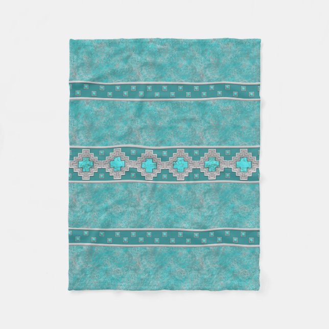 Southwest Turquoise Fleece Blanket (Front)
