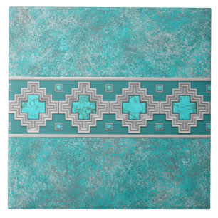 Southwest Turquoise Stone Geometric Pattern Tile