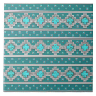 Southwest Turquoise Stone Geometric Pattern Tile