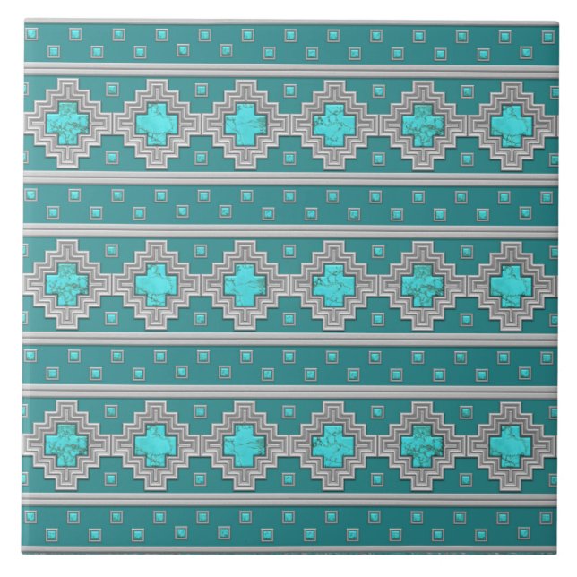 Southwest Turquoise Stone Geometric Pattern Tile (Front)