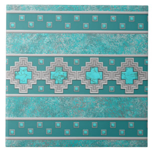 Southwest Turquoise Stone Geometric Pattern Tile