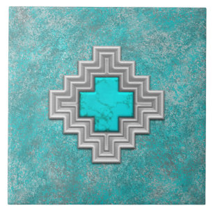 Southwest Turquoise Stone Geometric Pattern Tile