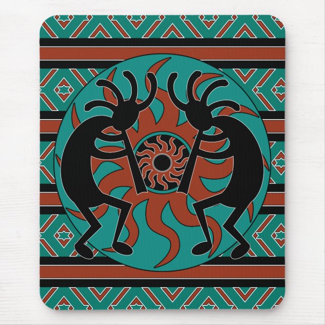 Southwest Turquoise Tribal Sun Kokopelli Mouse Pad (Front)