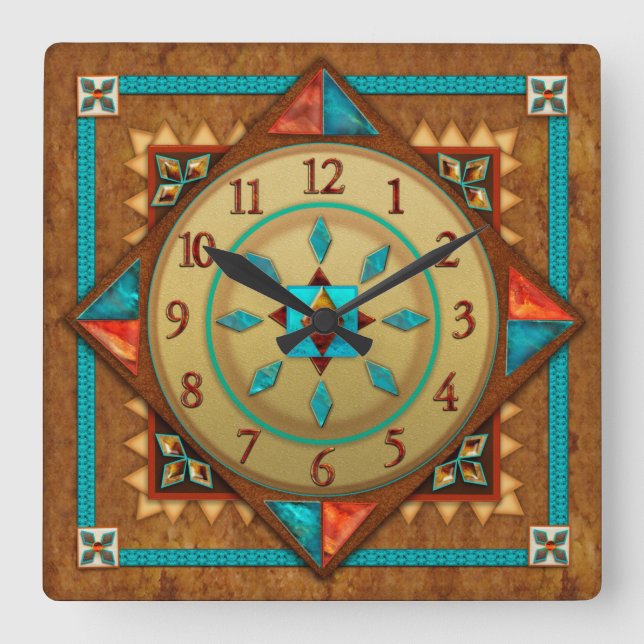 Southwest Unique and Colourful Designer Square Wall Clock (Front)