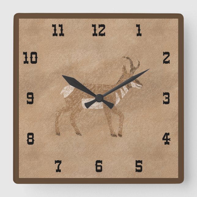 Southwest Walking Pronghorn Antelope Square Wall Clock (Front)