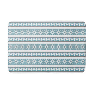 Southwest Winter Blue Geometric Snowflake Pines Md Bath Mat